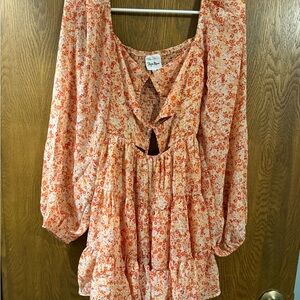 Sky to moon  Peach and Coral Floral dress